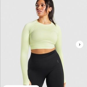 Gymshark Flexsports Long Sleeve Crop Top - Light Green Marl Large